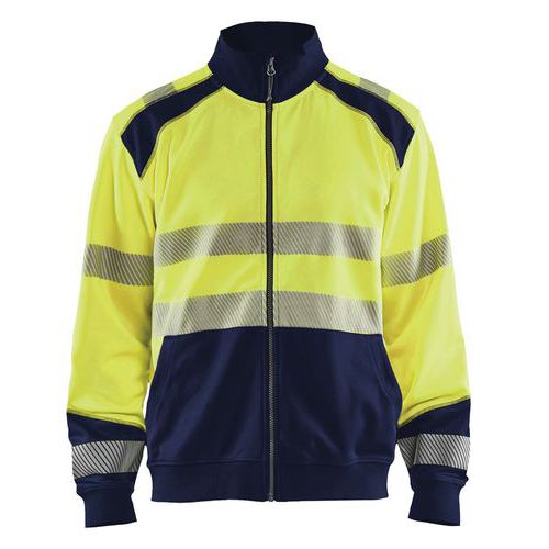 Felpa con cerniera ad alta visibilità giallo fluorescente/navy