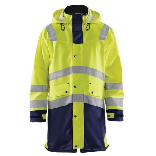 Giacca antipioggia HV livello 3 giallo fluorescente/navy, chiusura robusta