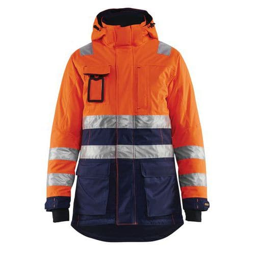 Parka invernale alta visibilità da donna arancione fluorescente/blu marino