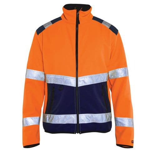 Giacca Softshell alta visibilità arancione fosforescente/blu, collo alto