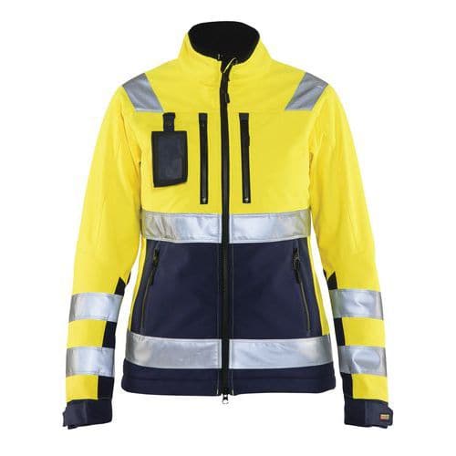 Giacca softshell alta visibilità da donna giallo fluorescente/blu marino