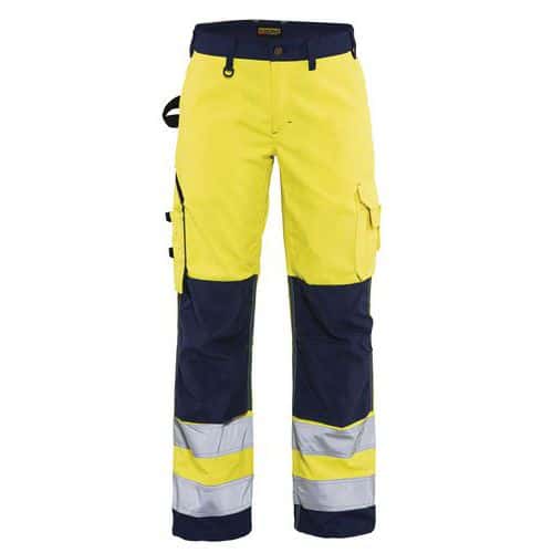 Pantaloni ad alta visibilità da donna giallo fluorescente/blu marino