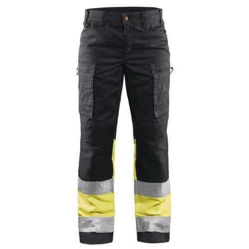 Pantaloni stretch ad alta visibilità da donna nero/giallo fluorescente