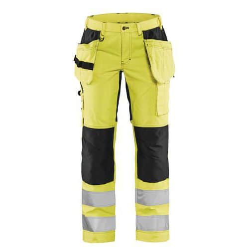 Pantaloni stretch ad alta visibilità da donna giallo fluorescente/nero