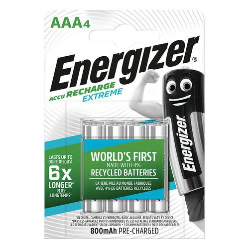 Pila ricaricabile riciclata Extreme - AAA/LR03 - Lotto da 4 - Energizer