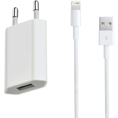 Caricatore di rete con ingresso USB + cavo compatibile con iPhone 5 - Bianco - Moxie