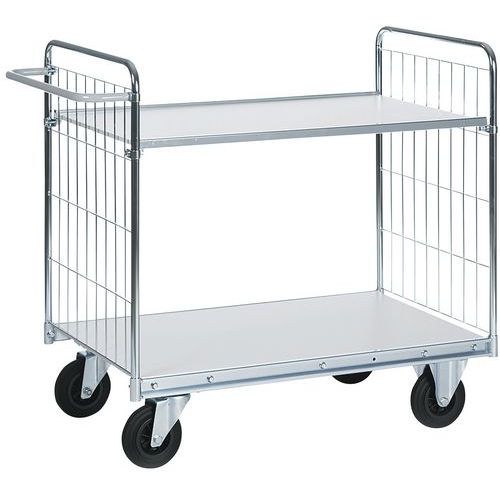 Carrello con sponde a griglia - 2 ripiani - Portata 300 kg