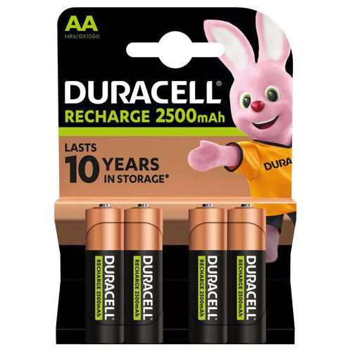 Pila ricaricabile 2500 mAh AA LR6 - Confezione da 4 - Duracell