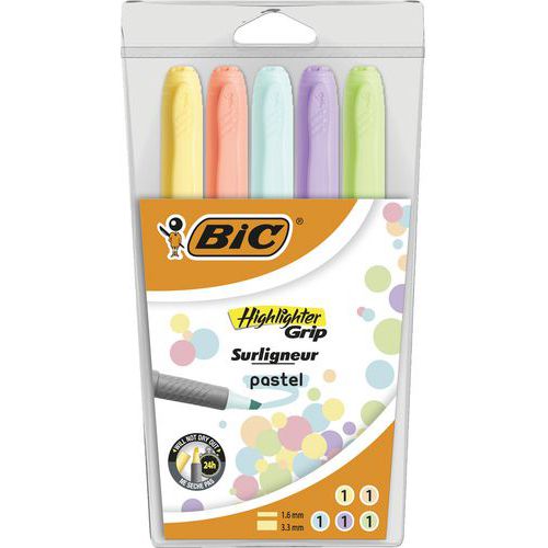 Evidenziatore Highlighter Grip - Pastello - Confezione da 5 colori assortiti - Bic