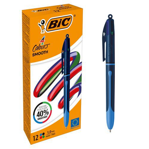 Penna a sfera a 4 colori - Smooth Pro - Inchiostro ultra scorrevole - Bic