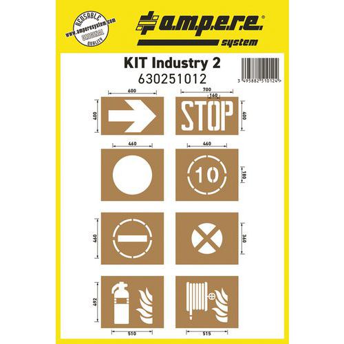 Stencil per segnaletica a terra - Kit Industry II - 8 cartoncini - Ampere System