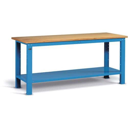 Banco da lavoro in acciaio con piano in legno - 2000x750x882 mm - Fami