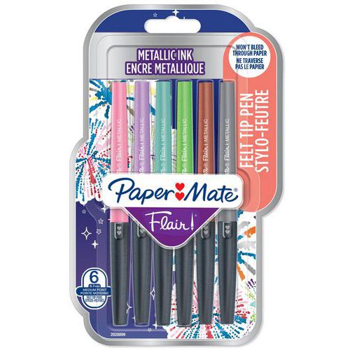 Pennarello Paper Mate Flair Metallic - Lotto da 6 colori assortiti - Papermate