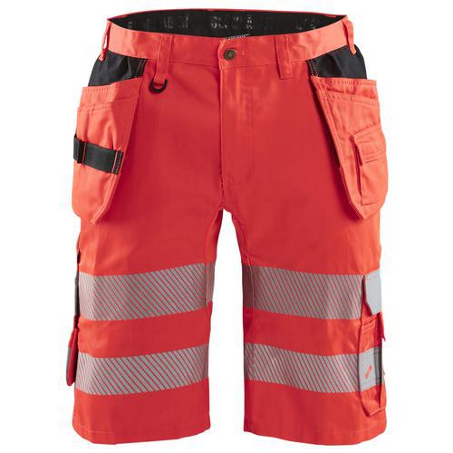 Pantaloncini da artigiano ad alta visibilità in tessuto stretch rosso fluo - Blåkläder