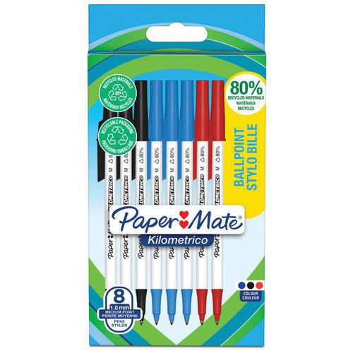 Lot de 8 stylos à bille Kilometrico capuchonnés - Paper Mate